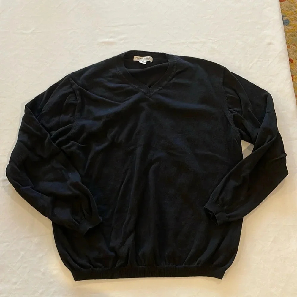 Pronto Uomo men’s Black cotton cashmere v neck sweater XL EUC‎